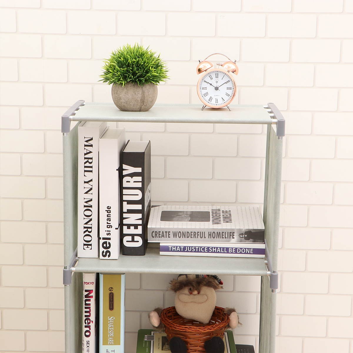 1PC DIY Simple Table Bookshelf Desktop Bookcase Modern Book Rack Book Board for Home Study Office (5 Layers, Grey)