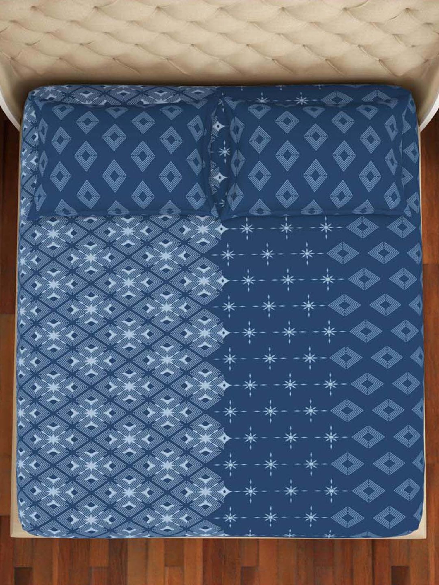 Welspun Lichen Blue Cotton  Double Size Bedsheet With Pillow Covers