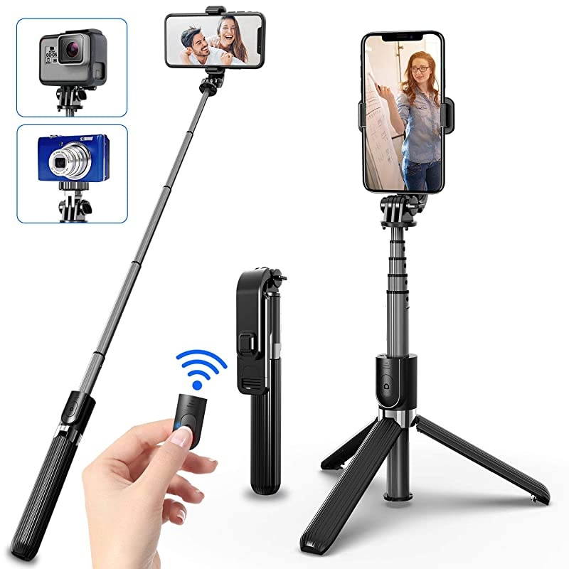 Bluetooth Selfie Stick Tripod Extendable Aluminum Tripod Stand with Wireless Remote 360&deg; Rotation Selfie Stick for iPhone 1111 Pro MaxXS MaxXSXRX87 Android Phone and Sports Camera GoPro
