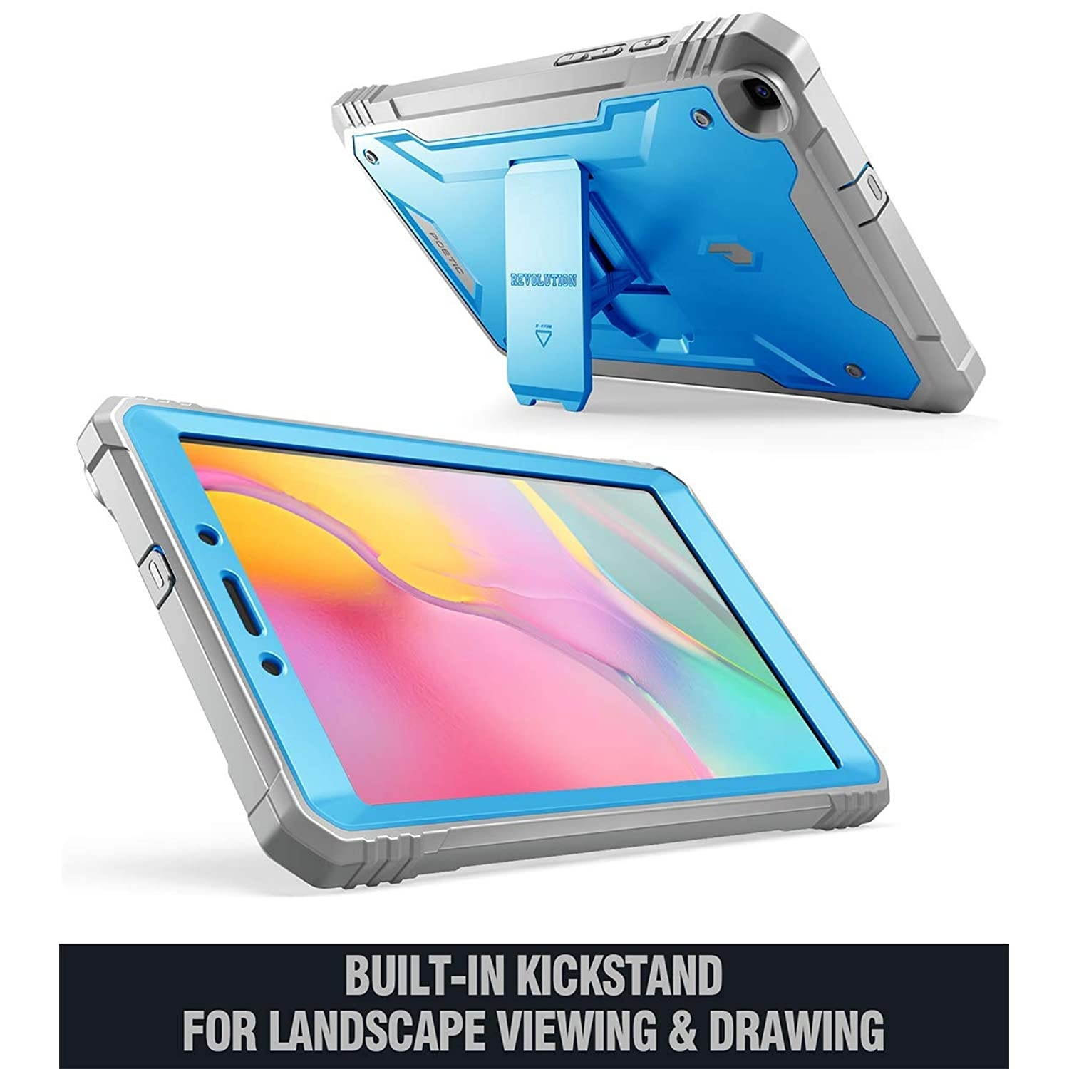 Galaxy Tab A 8.0 2019 Rugged Case with Kickstand,SM-T290 SM-T295, Poetic Full Body Shockproof Cover, Built-in-Screen Protector, Revolution, for Samsung Galaxy Tab A Tablet 8.0 Inch (2019), Blue/Gray