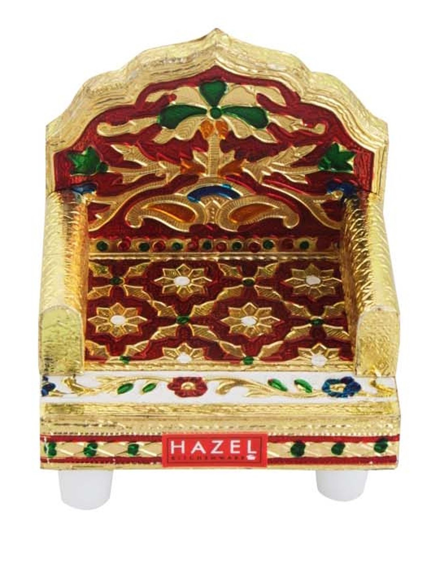 HAZEL Gold & Red Wood Puja Murti Meenakari Mini Sinhasan - Set of 1