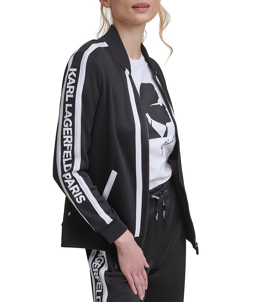 KARL LAGERFELD PARIS Block Letter Athleisure Long Sleeve Zip Jacket
