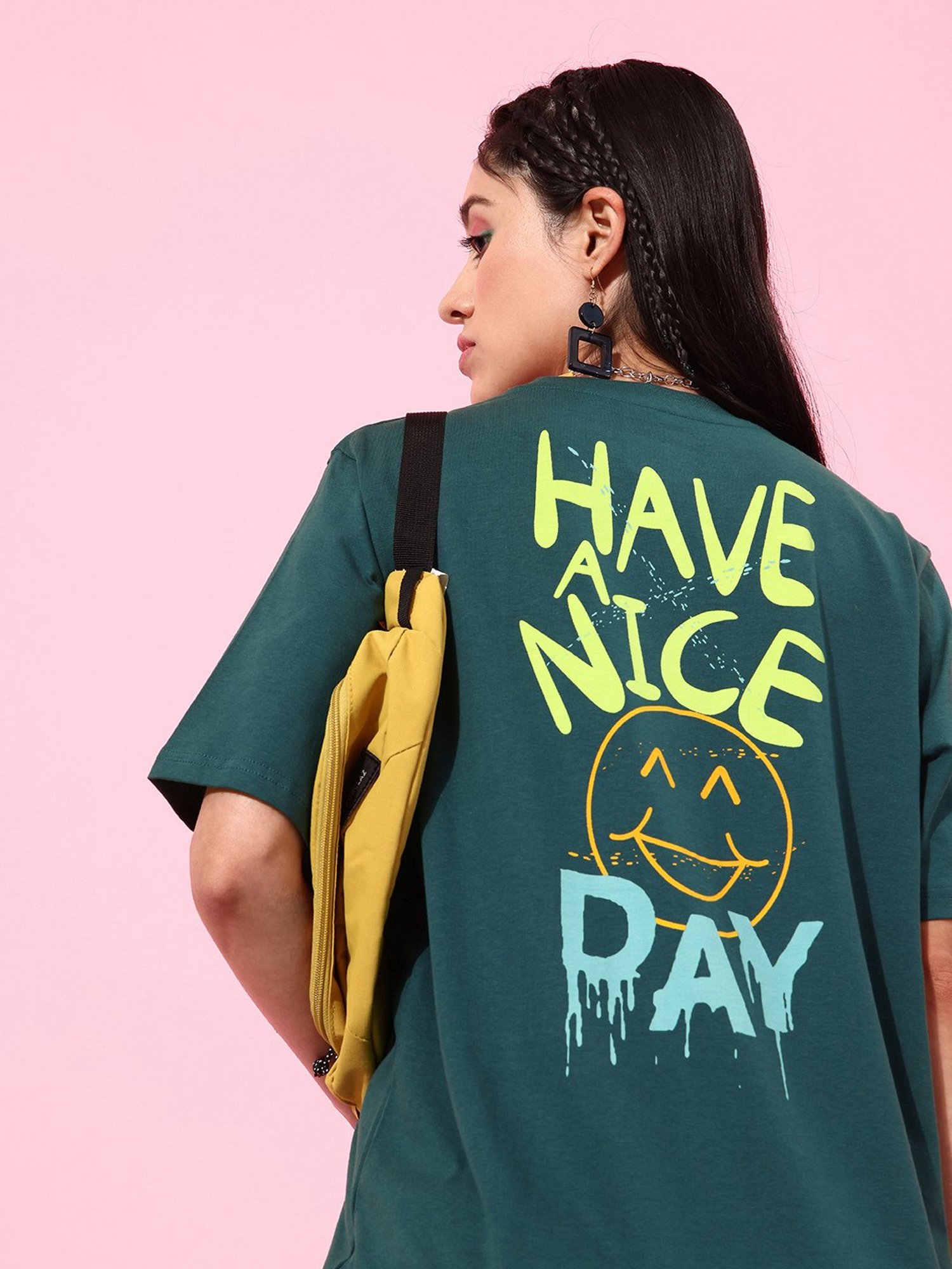 Dillinger Green Cotton Graphic Print Oversized T-Shirt