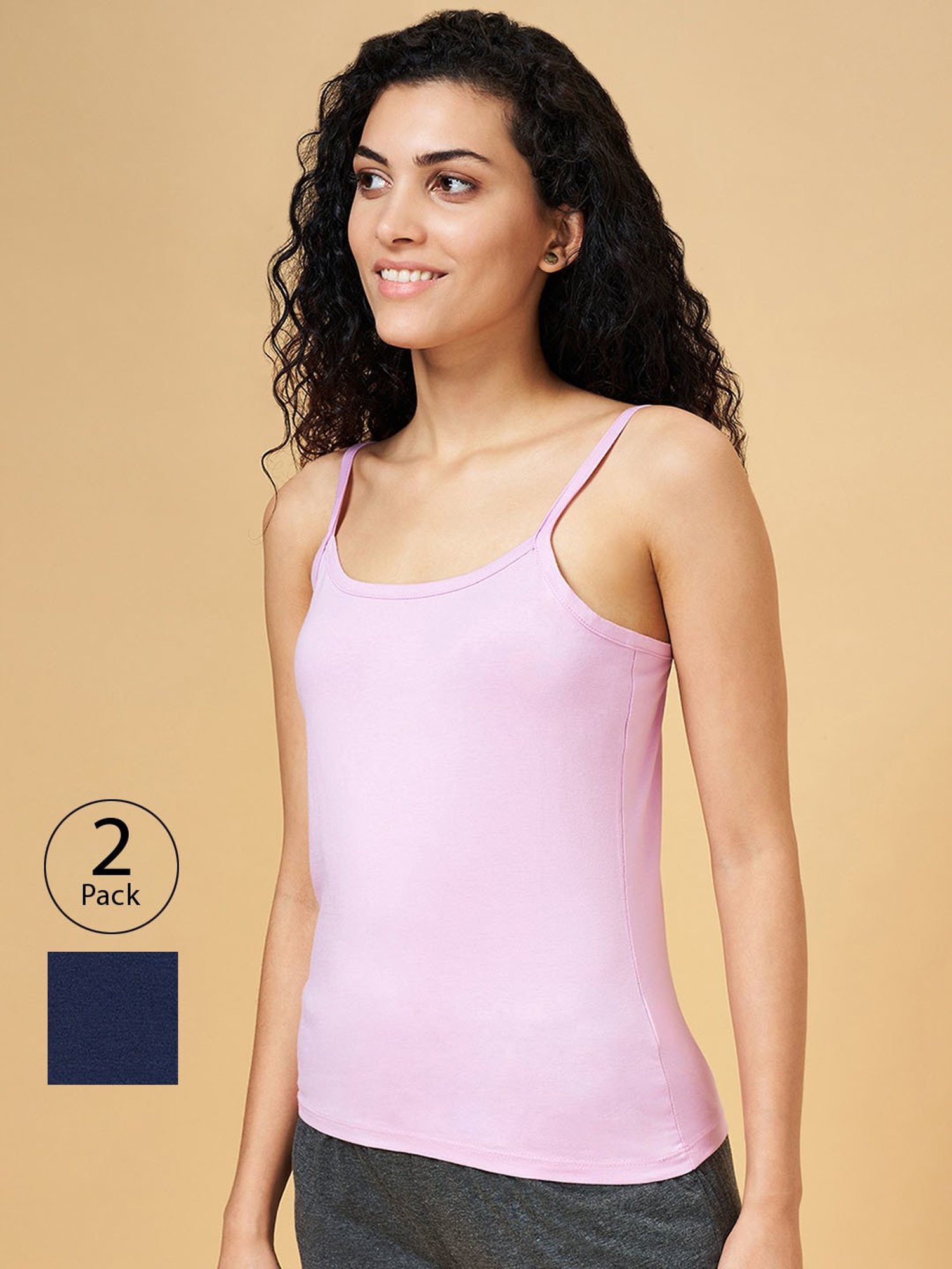 Dreamz by Pantaloons Navy & Pink Cotton Camisoles - Pack Of 2