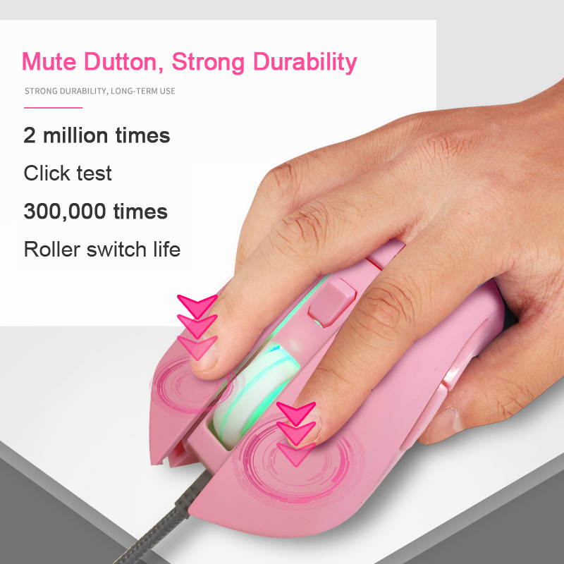 Type-C/USB-C Cute Rabbit LED Dimmer Mute Wired Mouse 2400DPI 6-button Ergonomic Design Mice For Office And Game