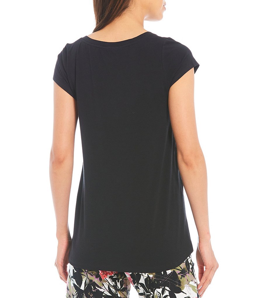 HUEtique Solid Jersey Knit Short Sleeve Henley Sleep Tee