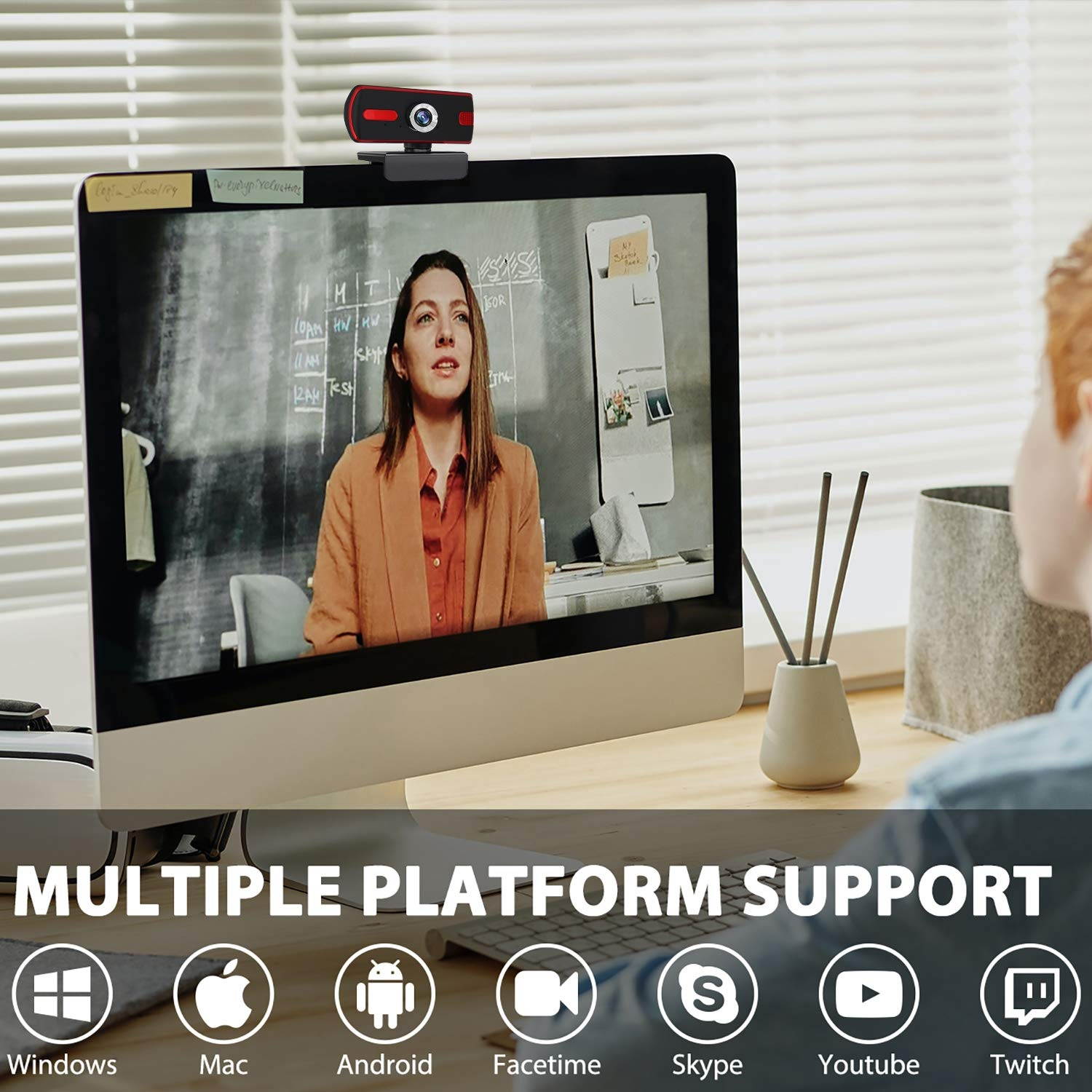 Webcam with Microphone,Full HD 1080P Live Streaming Webcam Auto Focus Plug and Play USB Computer Camera for Laptop/PC/Mac,Online Studying/Video Calling/Conferencing