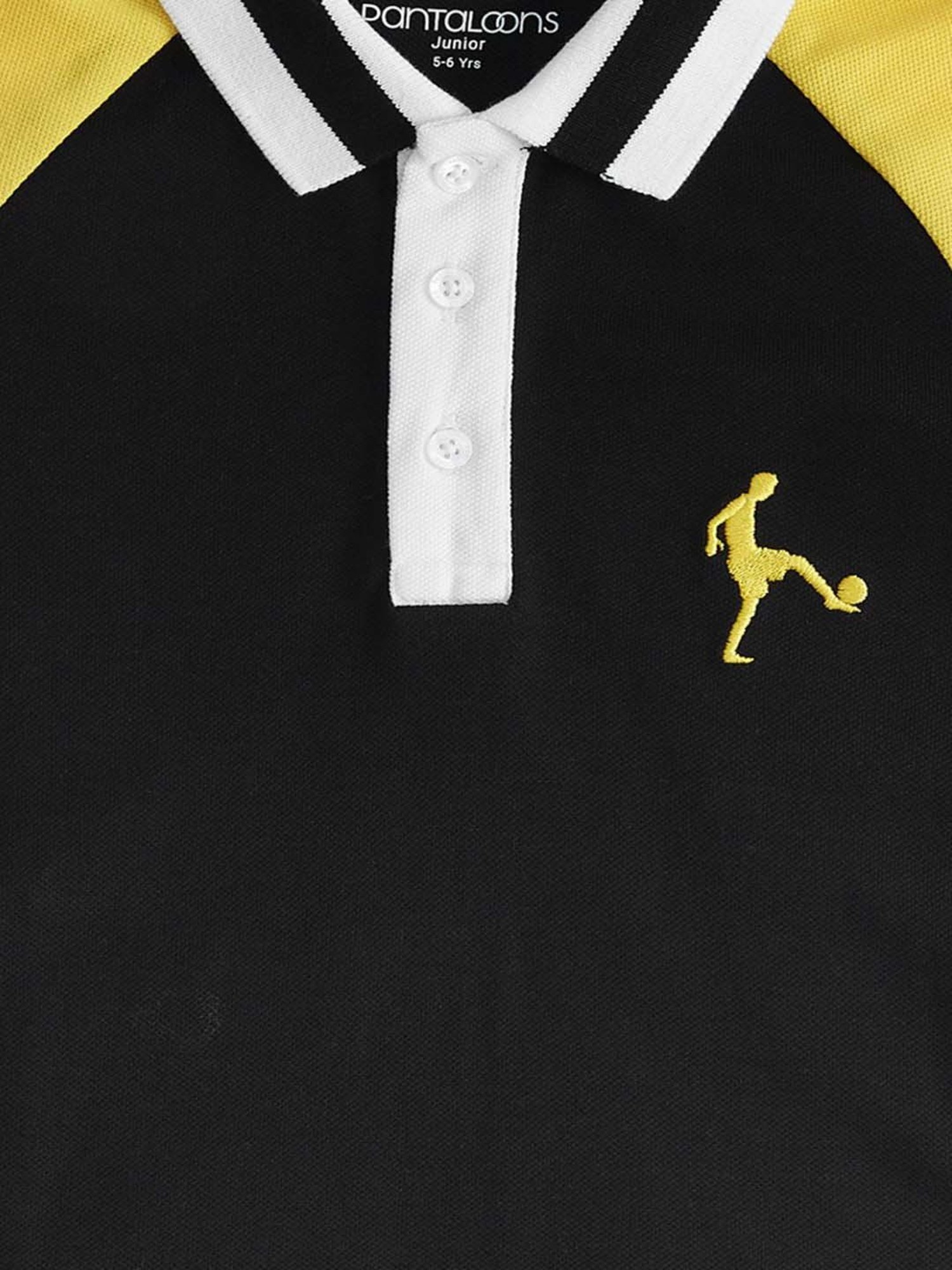 Pantaloons Baby Kids Black & White Cotton Embroidered Polo T-Shirt