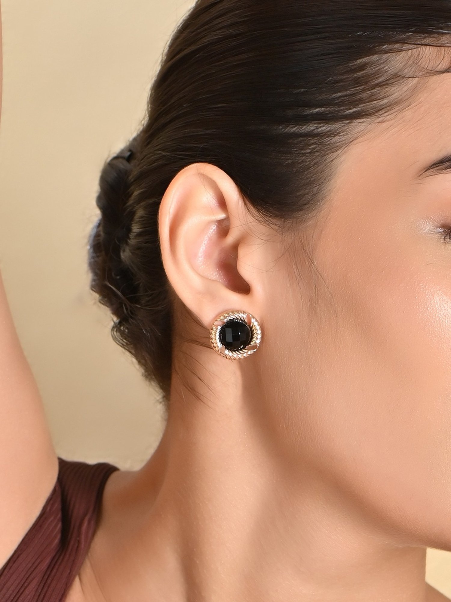 ToniQ Gold & Black Party Stud Earrings for Women