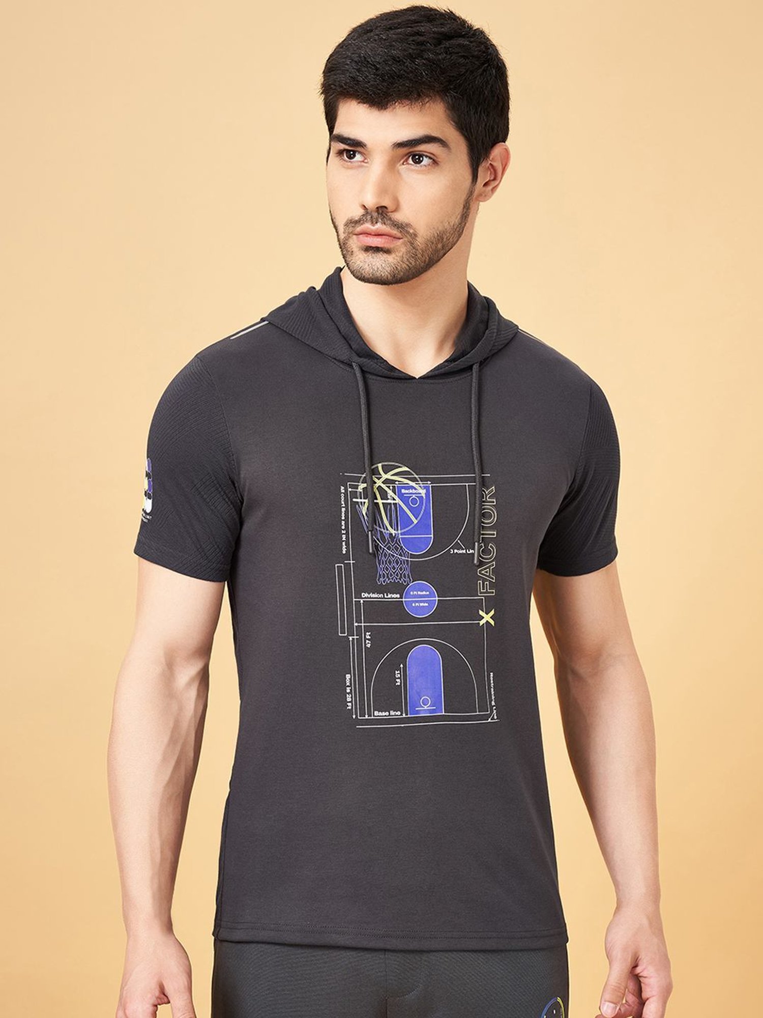 Ajile By Pantaloons Castor Gray Slim Fit Printed Hooded T-Shirt