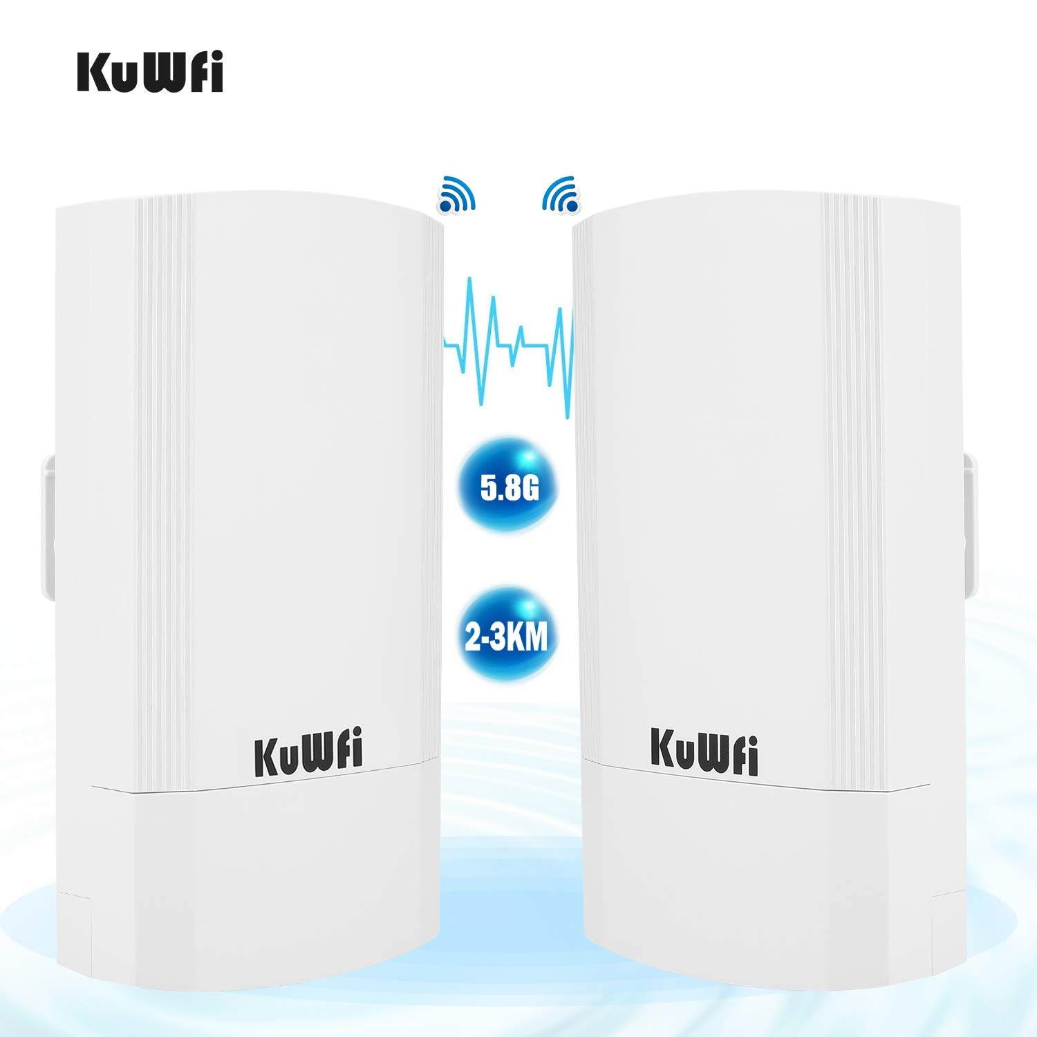 KuWFi 2-Pack Wireless Long Range WiFi Bridge 5.8G 900Mbps Point to Point Access Point Indoor/Outdoor AP CPE Kit Supports 2-3KM Anti-Interference for PTP/PTMP