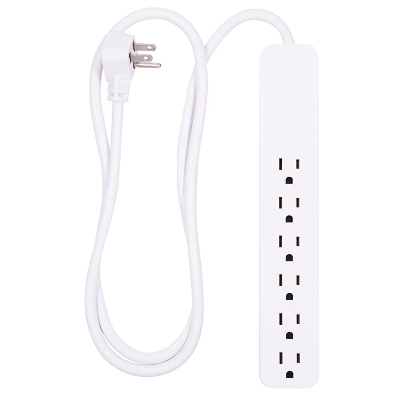 Power Strip Sur Protector 6 Outlets Flat Plug 4 ft Power Cord Wall Mount Warranty White 37210