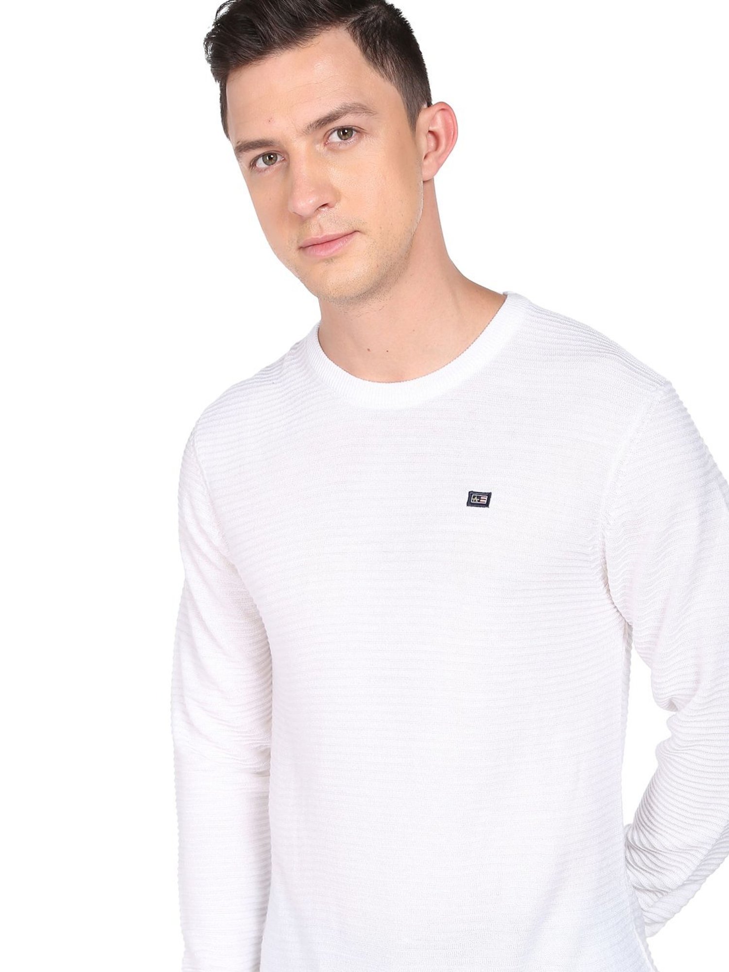 Arrow Sports White Regular Fit Self Pattern Sweater