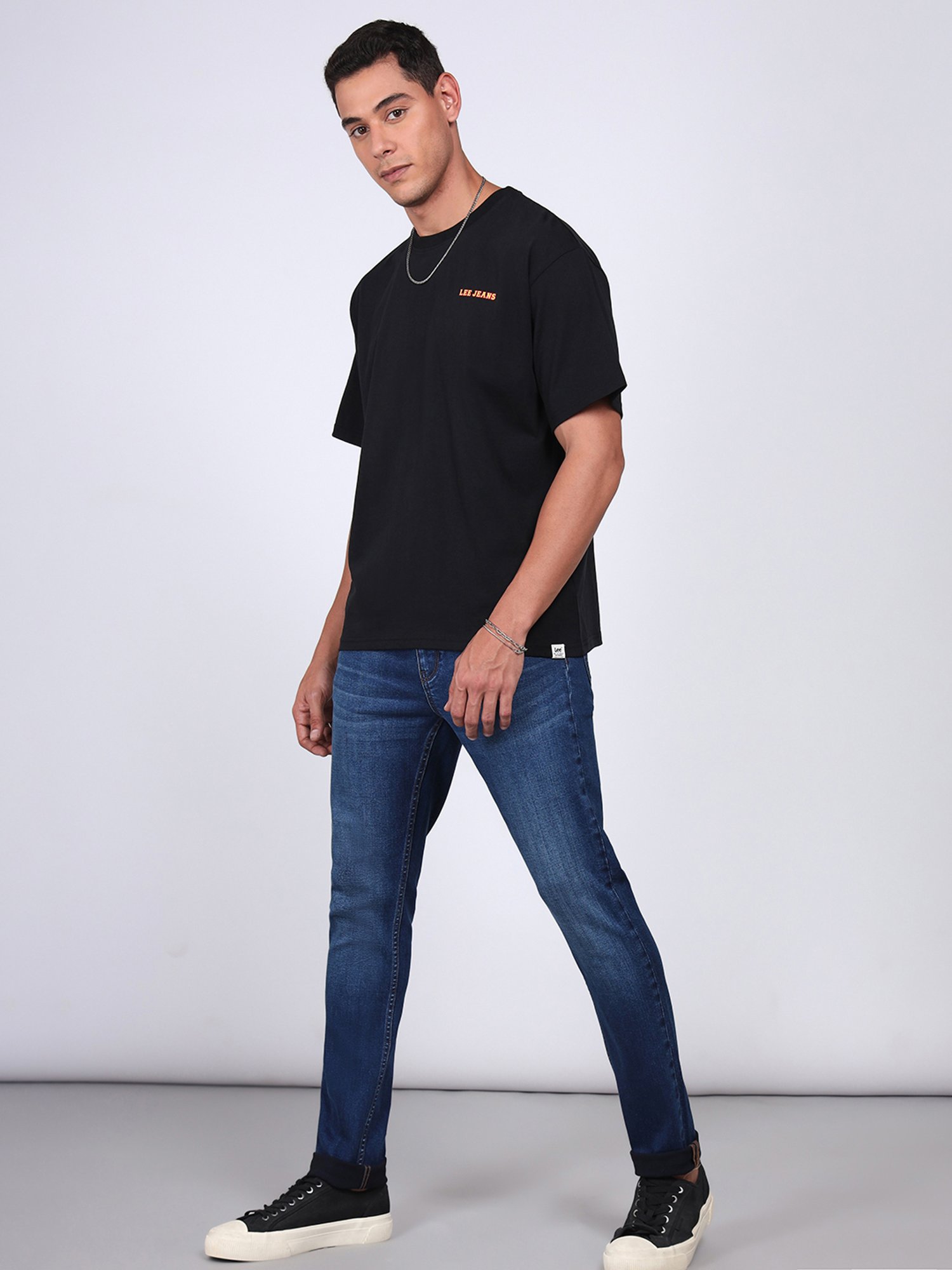 Lee Black Loose Fit Graphic Print Cotton Crew T-Shirt