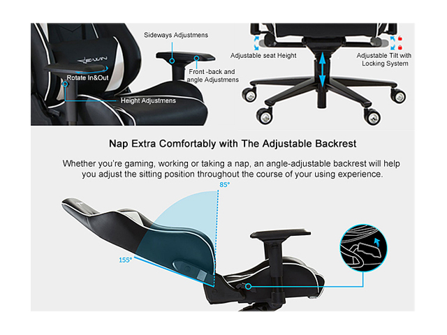 E-WIN Champion Series CPA Ergonomic Computer Gaming Chair with Head Pillow and Lumbar Support
