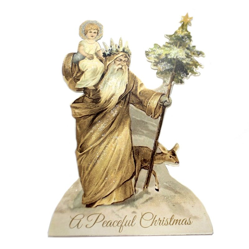 Christmas 14.25" Gold Victorian Santa & Tree Dummy Board Lowe Cherub  -  Decorative Figurines
