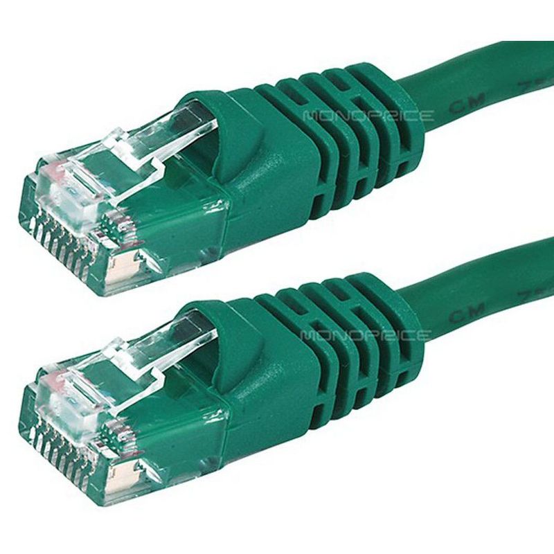 Monoprice Cat5e Ethernet Patch Cable - Network Internet Cord - RJ45, Stranded, 350Mhz, UTP, Pure Bare Copper Wire, 24AWG, 0.5ft, Green
