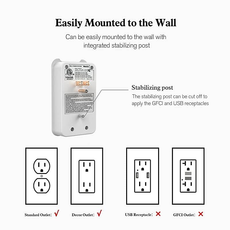 2Outlet Wall Mount Cradle with Dual 21 AMP USB Charging Ports SMD407