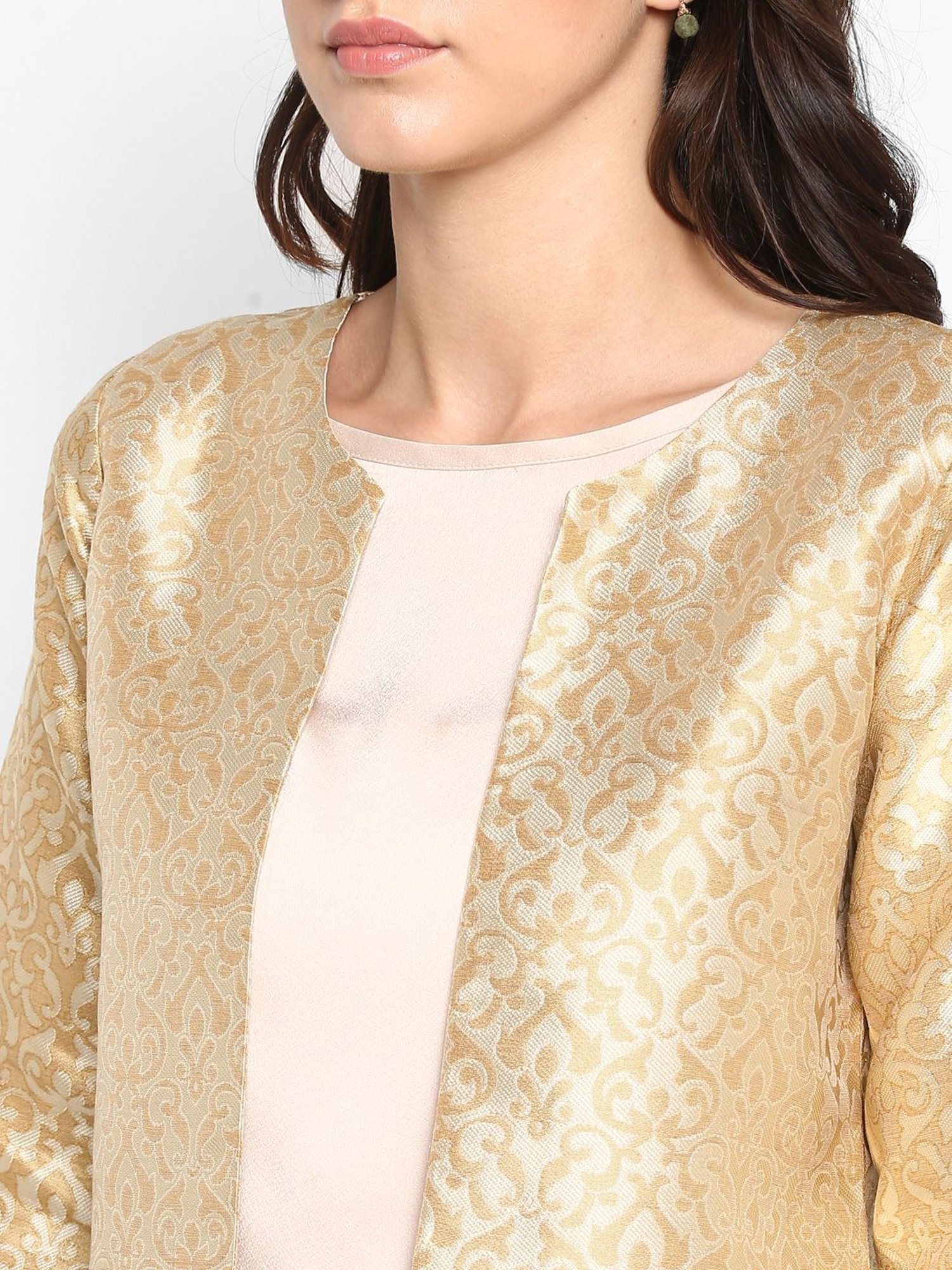 Hangup Beige Jacquard Pattern Shrug