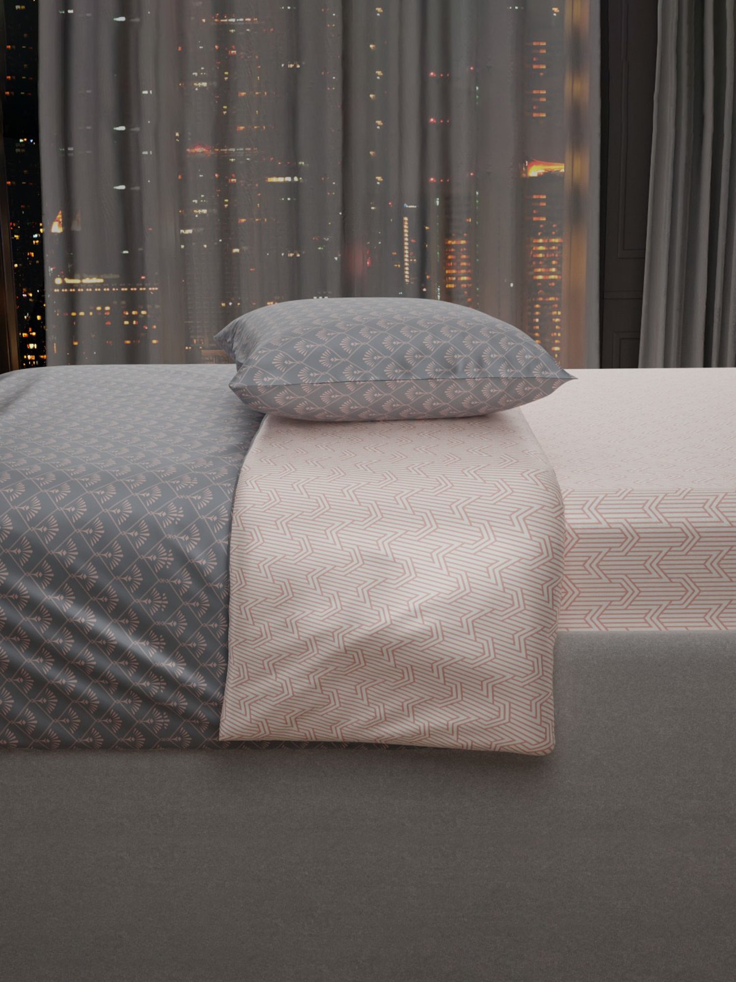 Stoa Paris Elegance Peach & Grey Polyester 300 TC Single Comforter