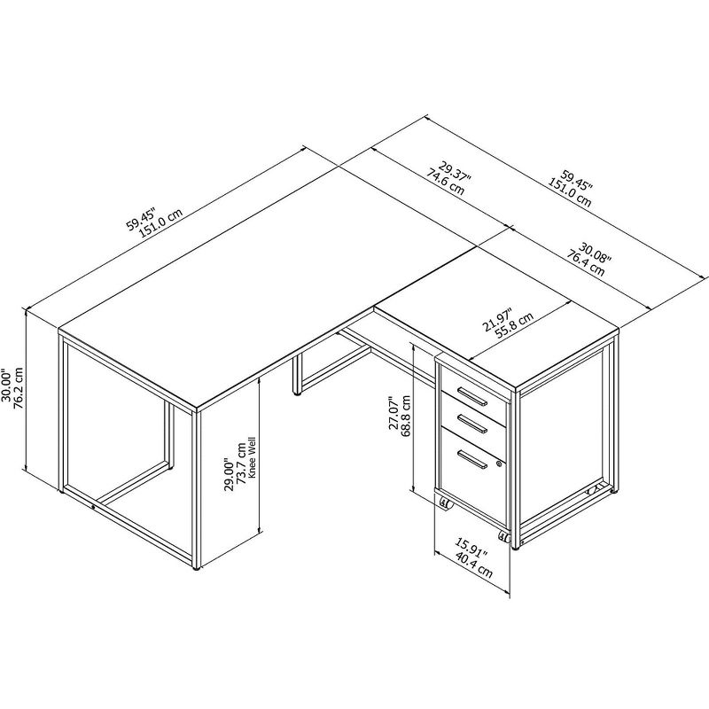 Office by kathy ireland 60 L-Shaped Desk w/Return and File Cabinet, Century Walnut MTH005CWSU