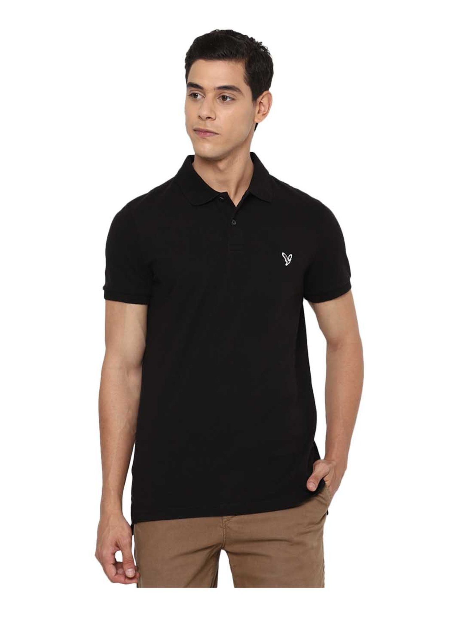 American Eagle Black Solid Polo T-Shirt
