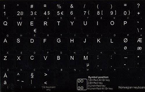 NORWEGIAN KEYBOARD STICKERS ON BLACK BACKGROUND NON-TRANSPARENT FOR DESKTOP, LAPTOP AND NOTEBOOK