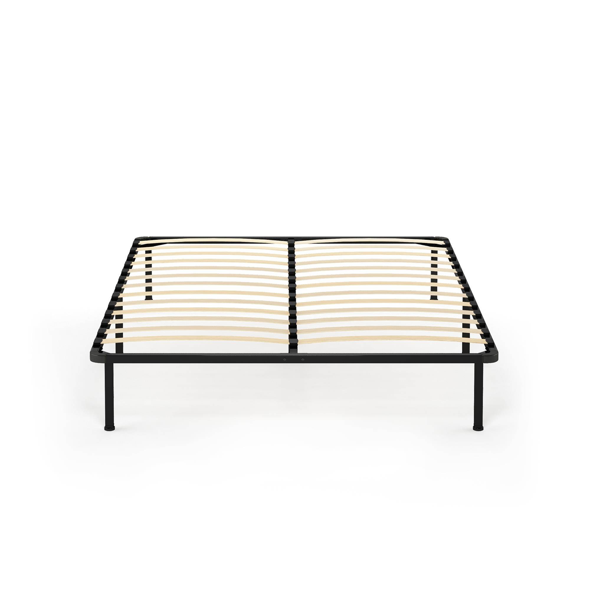 Furinno Angeland Cannet Metal Platform Bed Frame with Wooden Slats, Queen