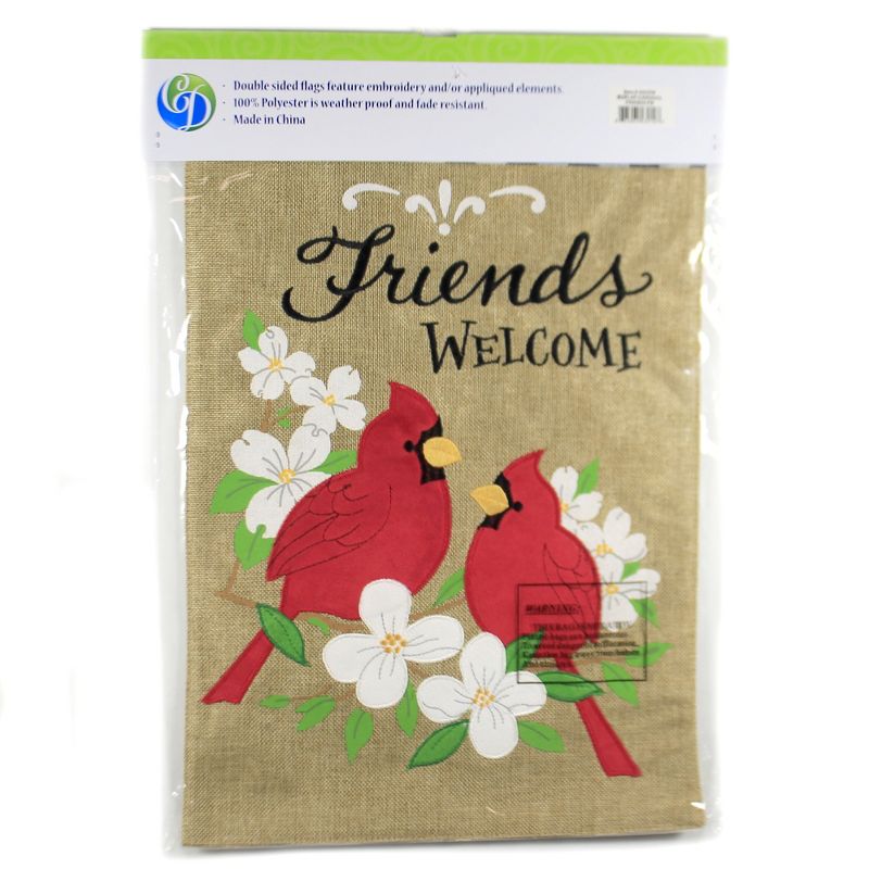 Home & Garden 18.0" Burlap Cardinal Friends Flag Applique Embroidered Custom Decor  -  Flags