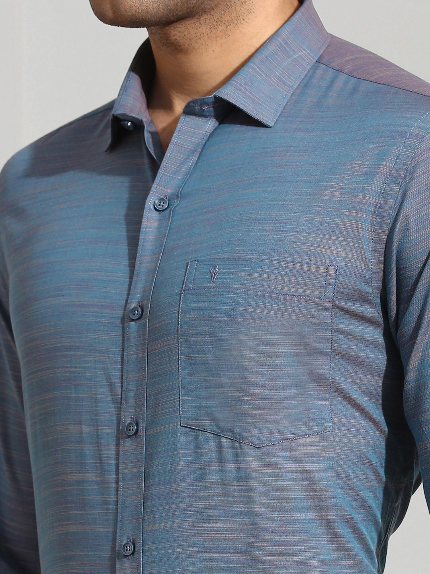 Ramraj Dark Blue Regular Fit Textured Cotton Shirt