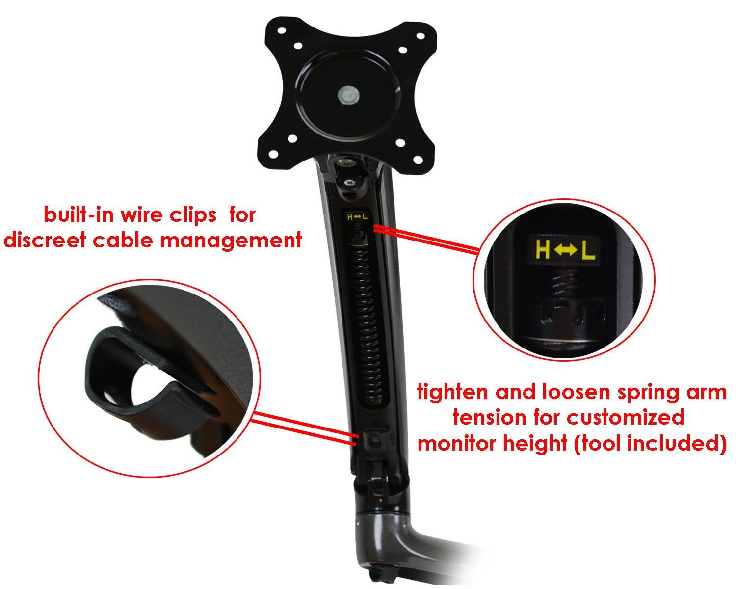 Mount-it! Expandable Desk Mount Spring Arm Clamp Base (Single Monitor, Dark Gray)