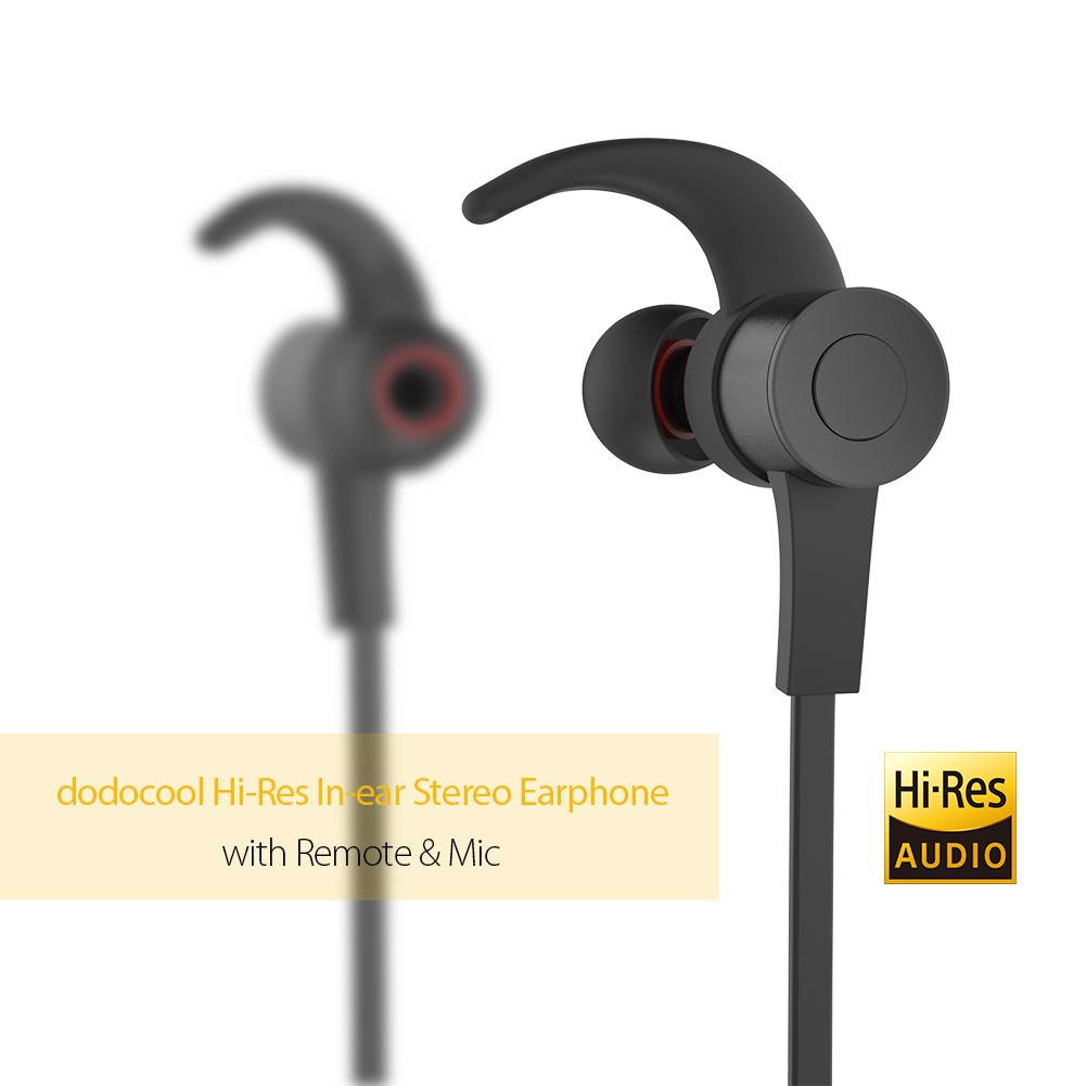 dodocool Hi-Res Audio Certified 24-bit High Resolution In-ear Sport Stereo Earphone with Remote & Mic 3.5mm Gold-plated Audio Plug Sound Isolation Earplugs Black