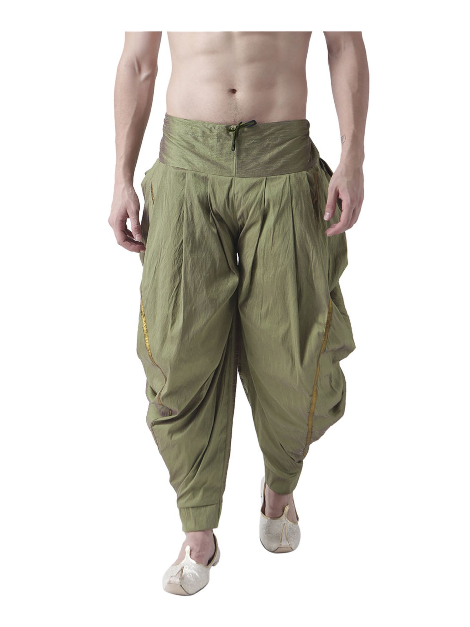 Deyann Olive Silk Regular Fit Patiala Pants