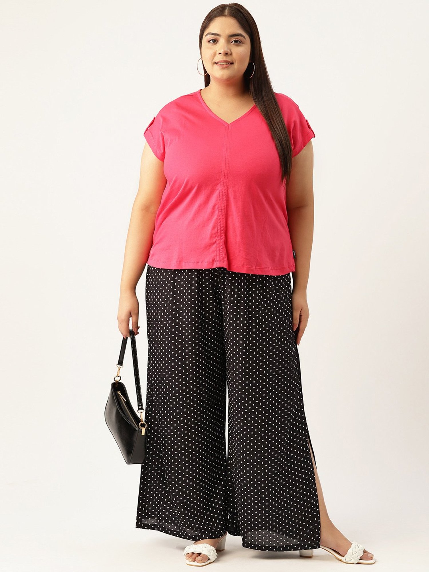 theRebelinme Black Polka Dot High Rise Regular Fit Palazzos