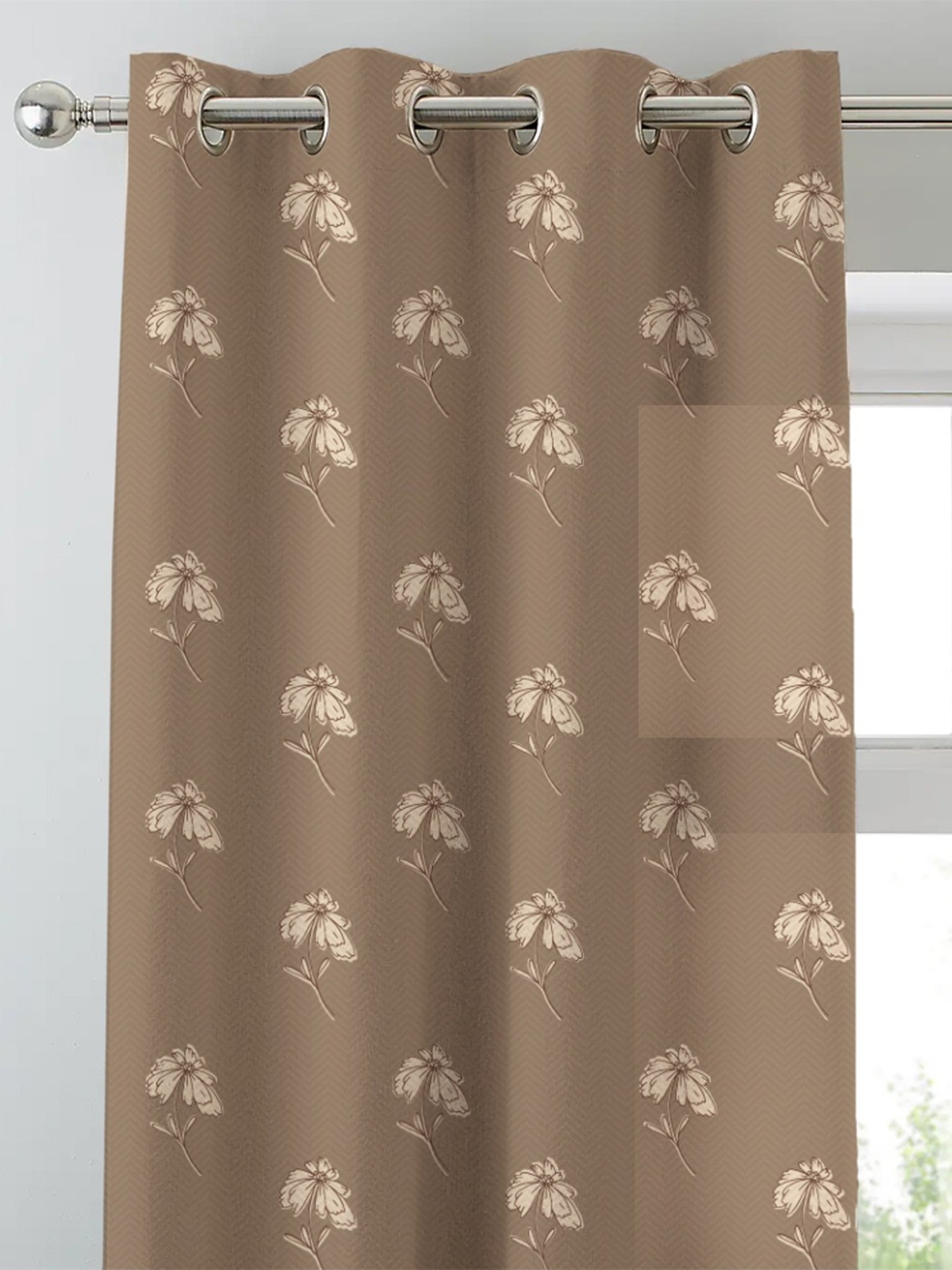 SPACES DRAPE STORY Boho Floral Sand Brown Polyester 5 ft Window Curtains - Set of 2