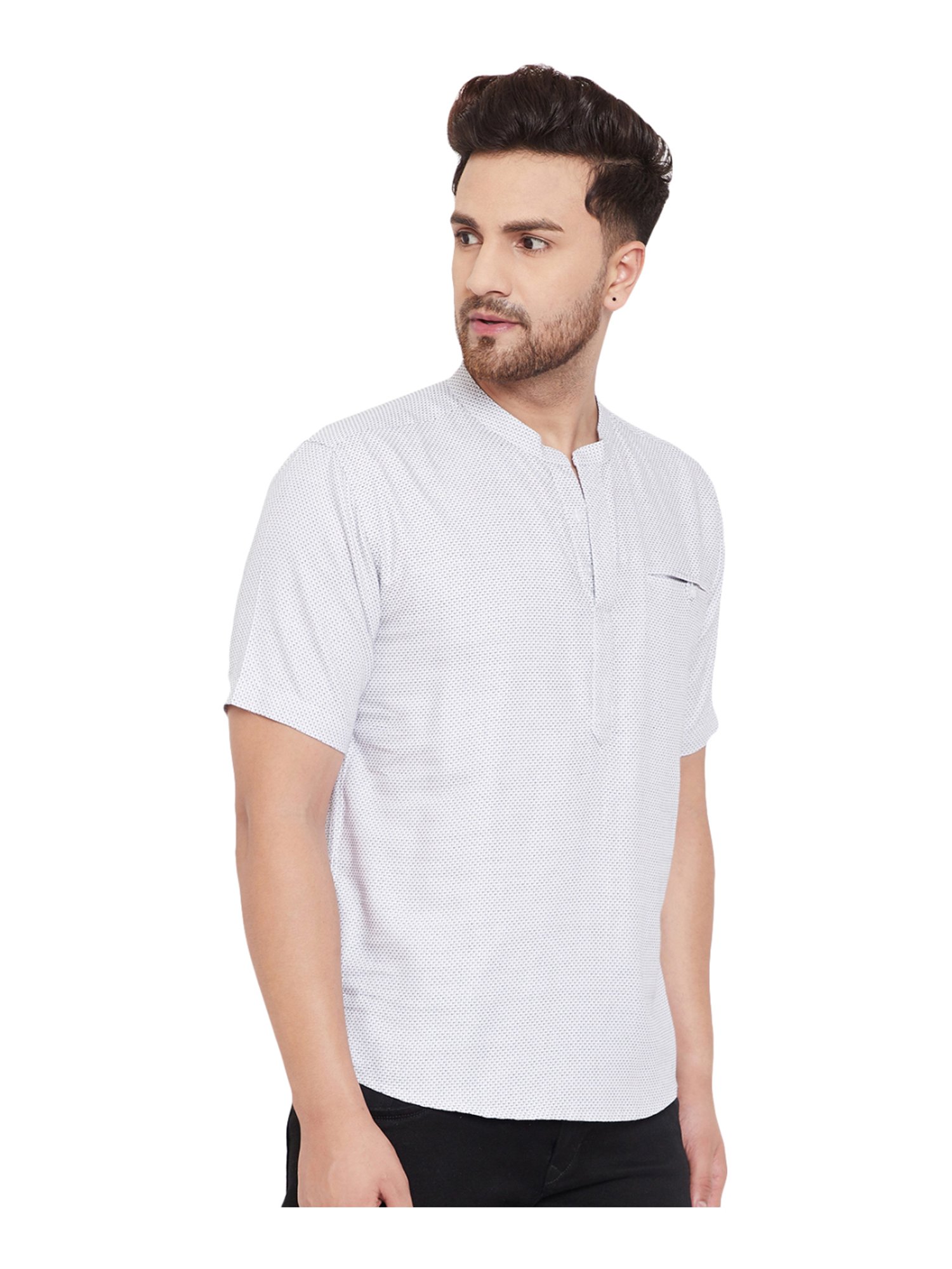 Even White Cotton Regular Fit Self Pattern Short Kurta