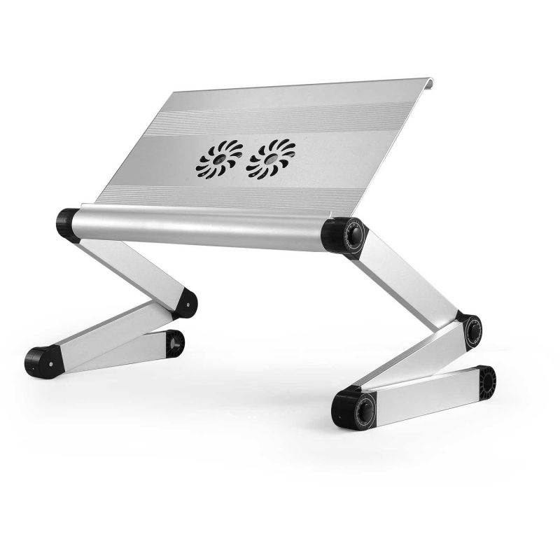 WorkEZ Executive Adjustable Ergonomic Laptop Cooling Stand Lap Desk for Bed Couch with 2 Fans & 3 USB Ports Folding Aluminum Desktop Riser Tray Height Tilt Angle Portable MacBook Cooler Cooling, Black