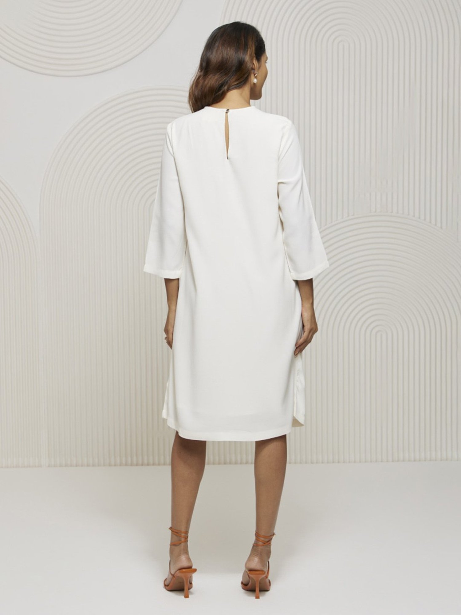 Artagai Snow White Shift Dress with Embroidered Organza Neck