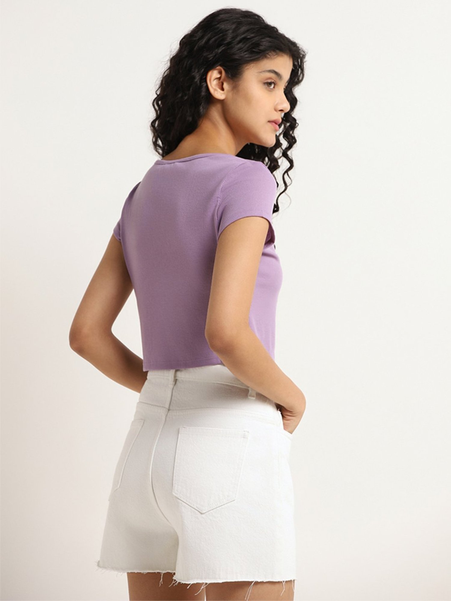 Nuon by Westside Lavender Ribbed Crop Top