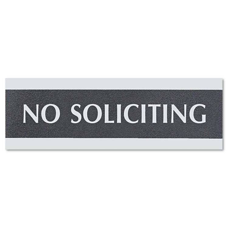 Headline Sign Century Series Office Sign NO SOLICITING 9 x 3 Black/Silver 4758