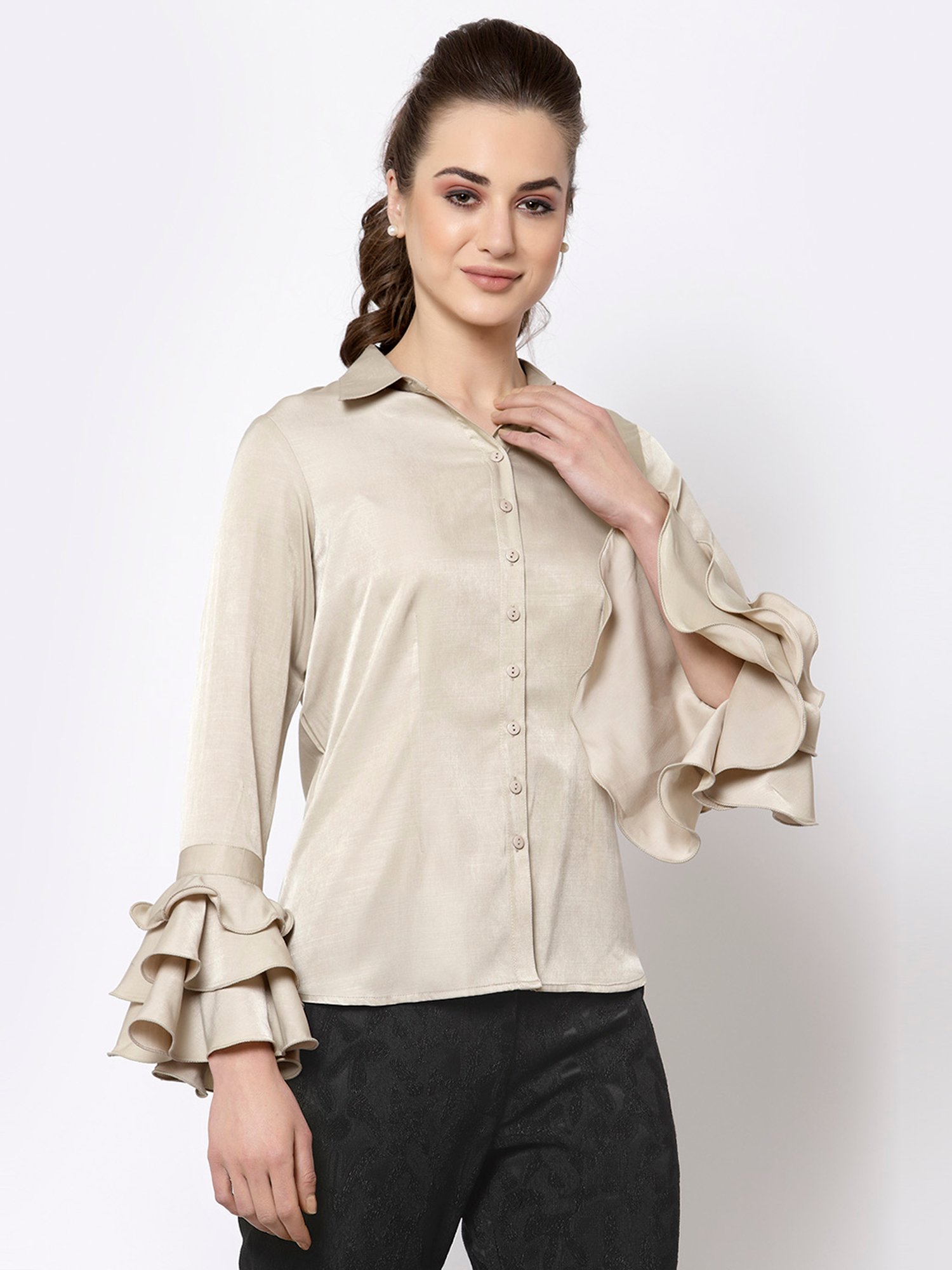 Office & You Beige Full Sleeves Shirt