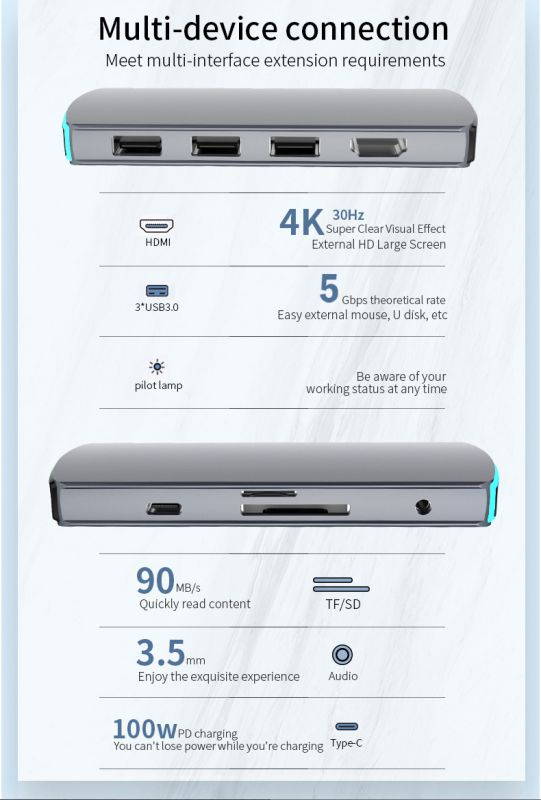 8-In-1 USB C Hub Type C to RJ45 4K HD Ethernet USB 3.0 Ports SD/TF Card Reader USB-C PD for MacBook Pro Dock