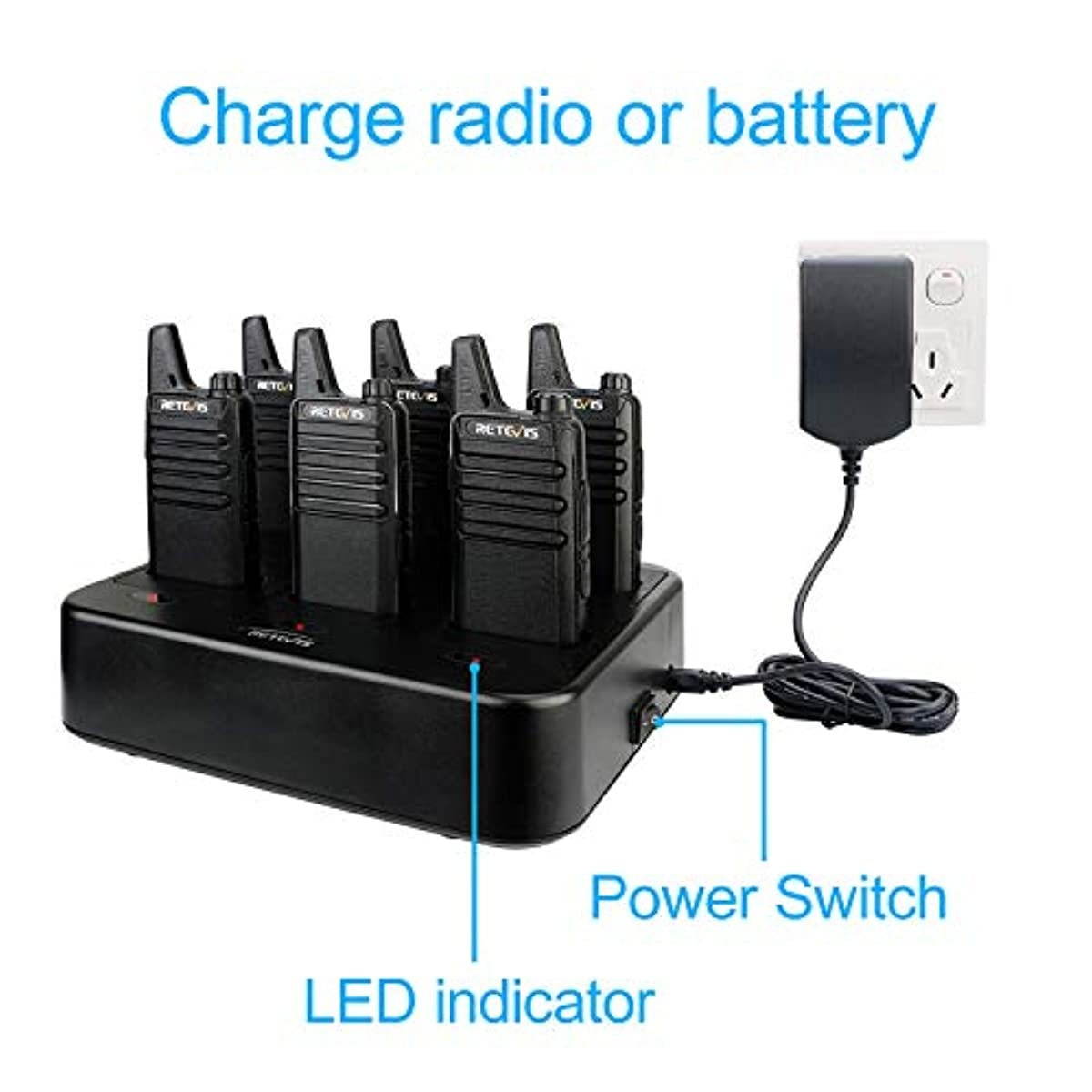 Retevis RT22 Walkie Talkies Rechargeable Hands Free 2 Way Radios Two-Way Radio(6 Pack) with 6 Way Multi Gang Charger