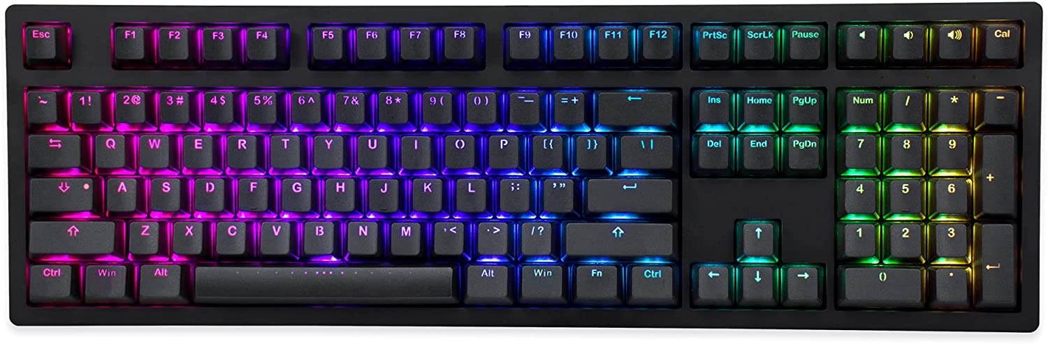 iKBC MF108 v3 RGB LED Backlit Mechanical Keyboard with Cherry MX Blue Switch for Windows and Mac, Full Size Computer Keyboards with PBT Double Shot Keycaps, CNC Aluminum Black Color Case, ANSI/US