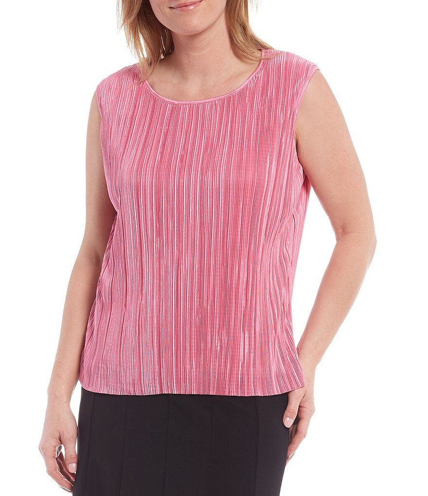 Allison Daley Petite Size Textured Crystal Pleat Scoop Neck Sleeveless Top