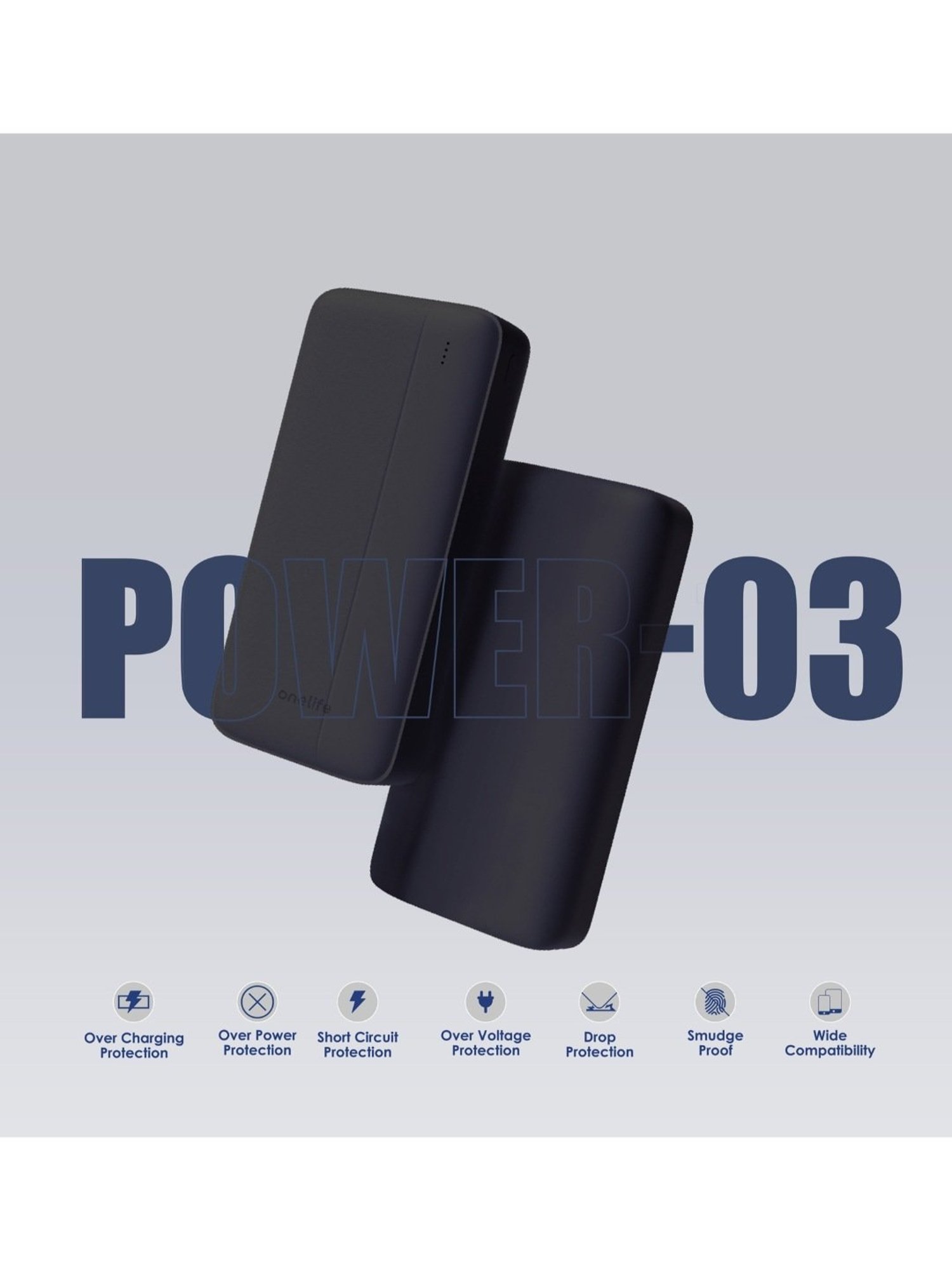 Onelife Power 03, 20000mAh 12W Lithium-Polymer Power Bank with Dual Input, Dual Output (Black)