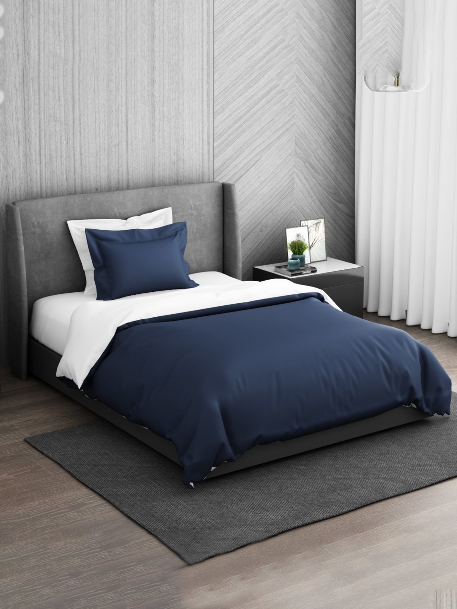 Spaces Hygro Solid Blue 350 TC Cotton Single Bed Quilt