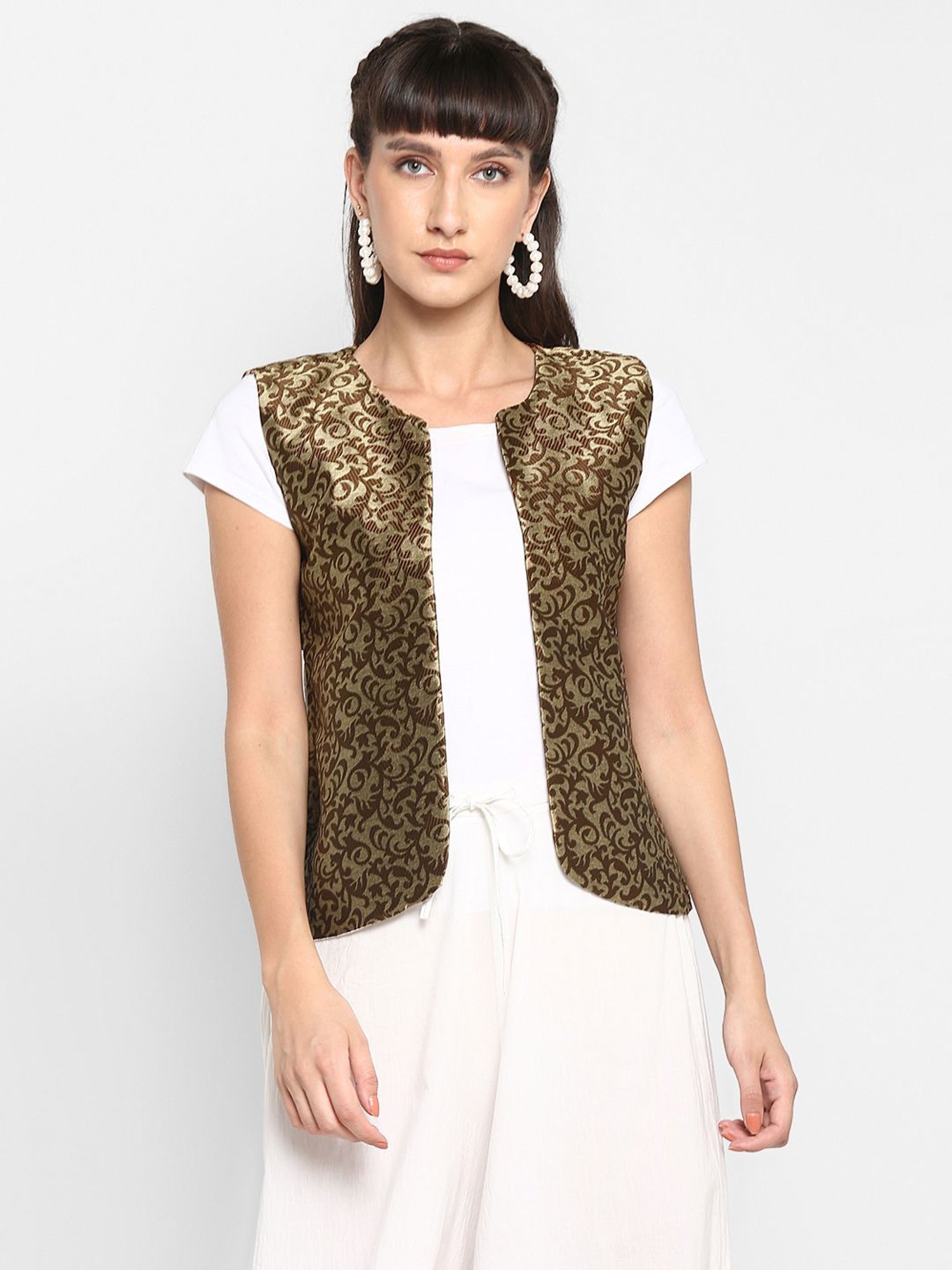 Hangup Brown Jacquard Pattern Shrug