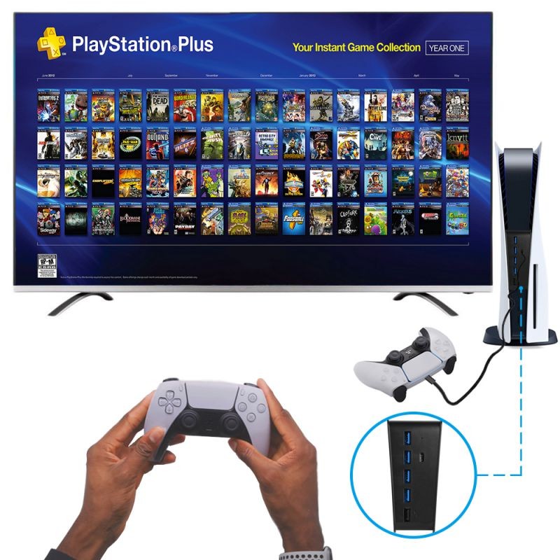 PS5 Console USB HUB, PS5 Extender 5 Port High-Speed Transmission Expansion Adapter Converter Splitter With 4 USB + 1 USB Charging Port + 1 Type C 3.1 Port for PS5 Drive Version &  Digital Version