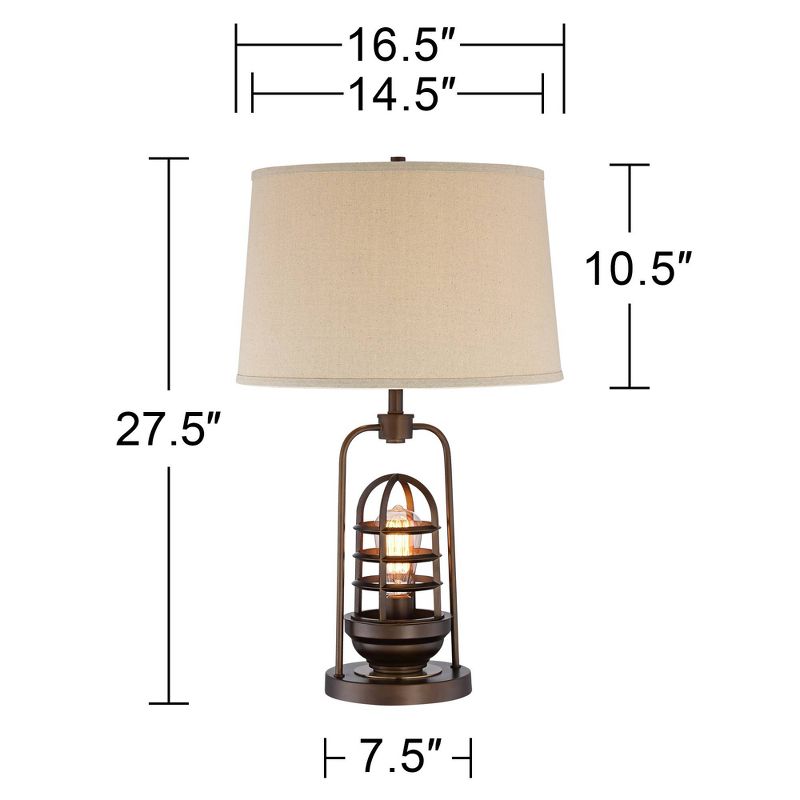 Possini Euro Design Industrial Table Lamp Oil Rubbed Bronze Clear Glass Burlap Tapered Drum Shade for Living Room Bedroom Bedside